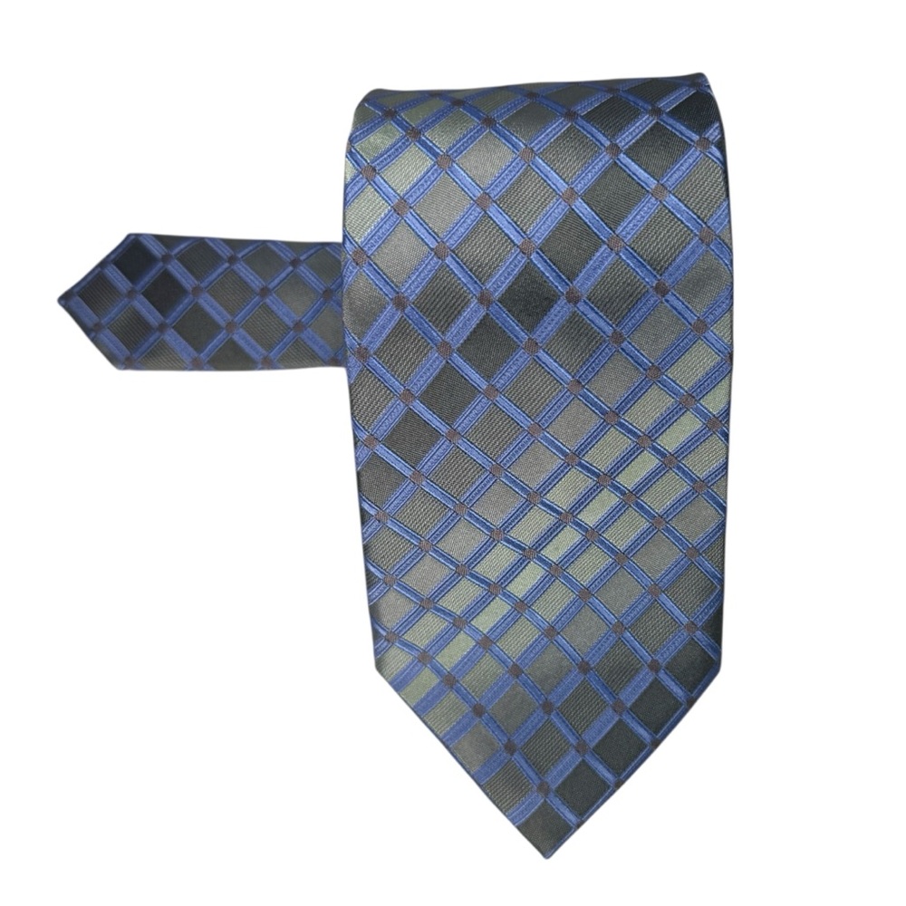 Kenneth Cole Reaction Blue & Gold Checkered 100% Silk Men’s Tie – One Size